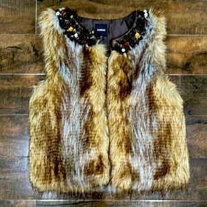 *Like New* Express faux fur vest embellished jeweled neckline, XS